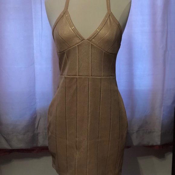 Missguided Dresses & Skirts - Missguided - Gold Halter Mini Dress